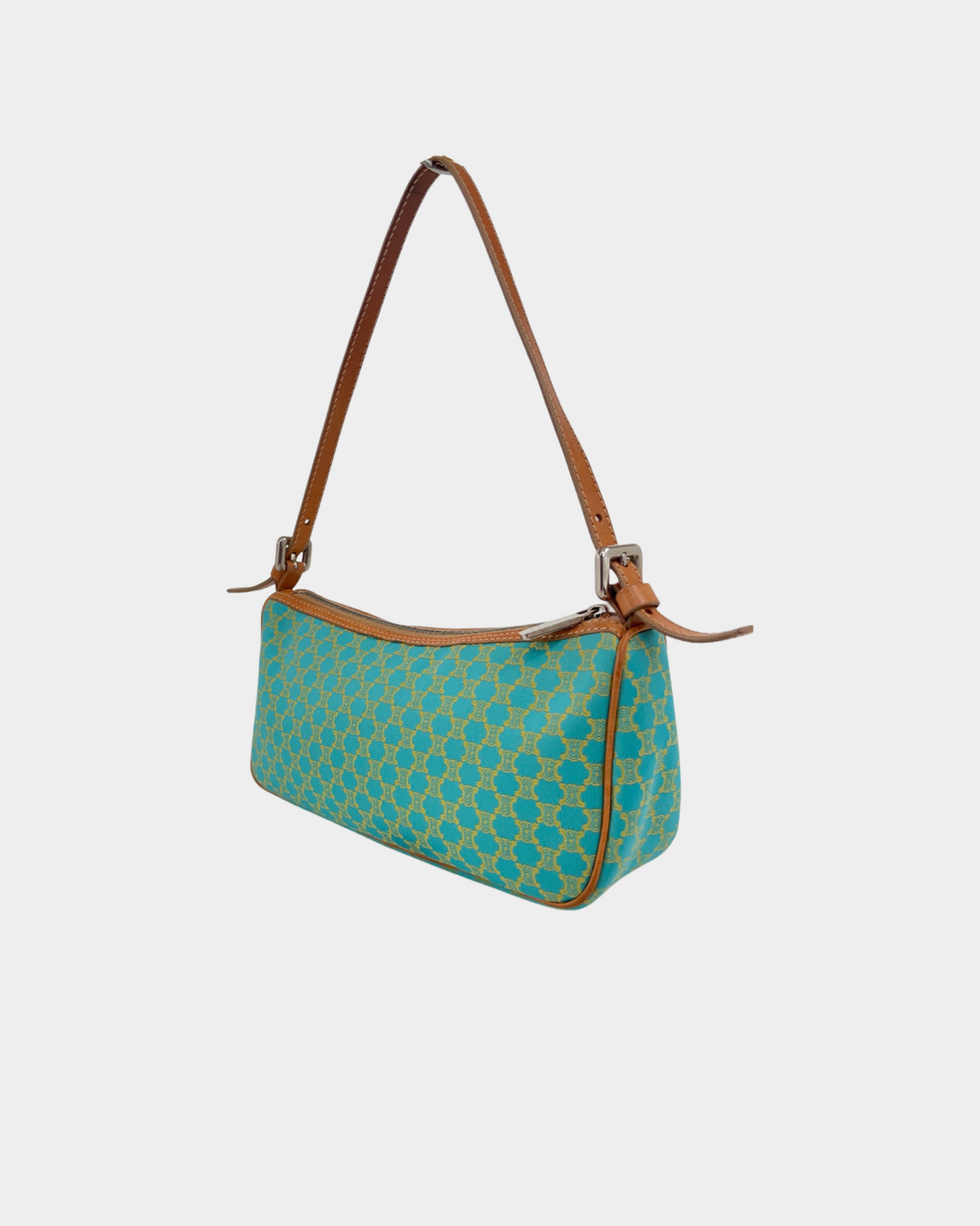 CELINE TURQUOISE TRIOMPHE MONOGRAM SHOULDER BAG